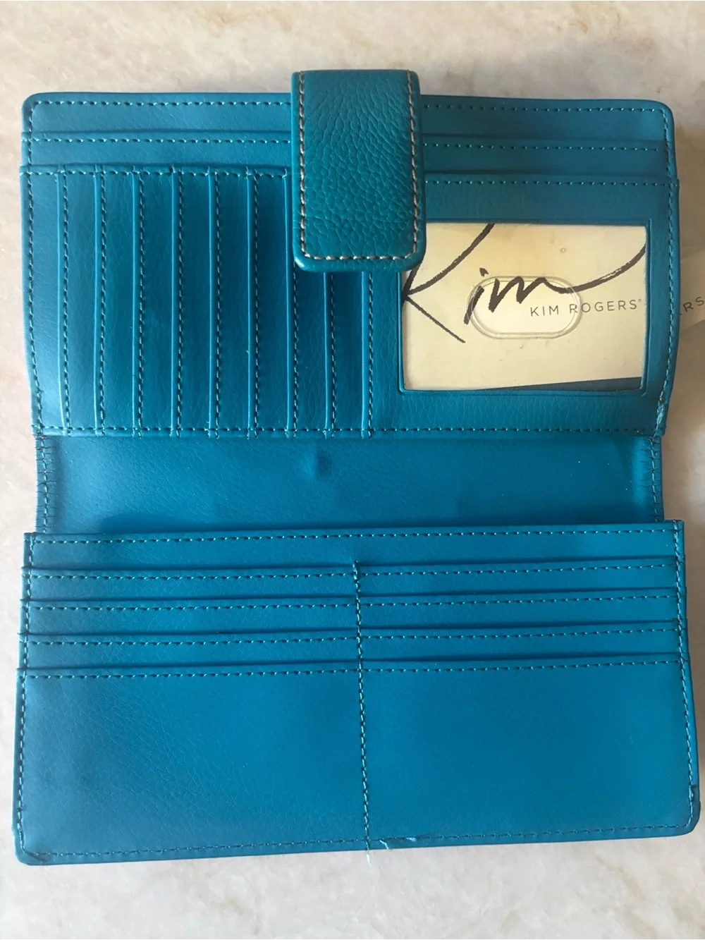Kim Rogers Coral Wallet with Teal Snap Strap